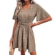 thumbnail image 1 of Vestido Cintura Estampada Adelgazante Cuello En V Manga Acampanada Dobladillo Casual Vestido De Una Pieza Para Dama Caqui L, 1 of 6