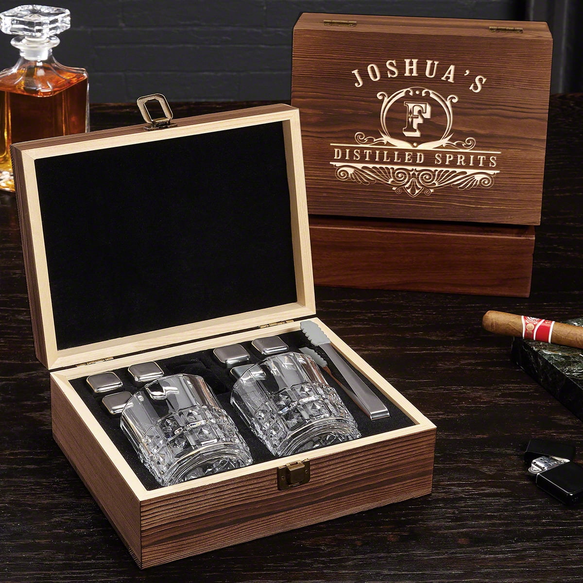 Carraway Personalized Whiskey Stones Gift Set