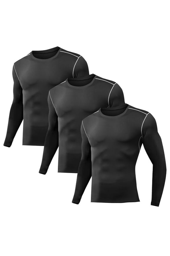 3 Pack Men's Athletic Shirts Workout Long Sleeve Cool Dry Base Layer Undershirt Running T-shirts,Size S-3XL