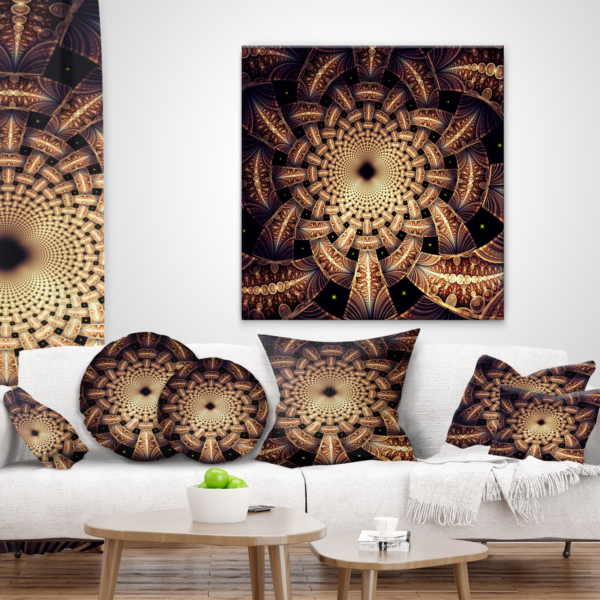 Designart Brown Symmetrical Fractal Flower Design - Floral Throw Pillow - 18x18
