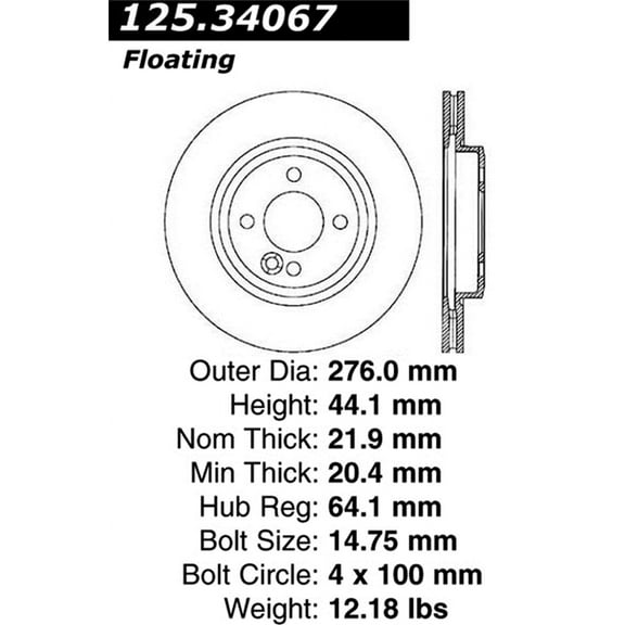Centric 125.34067 Front Brake Rotor Fits select: 2002-2006 MINI COOPER