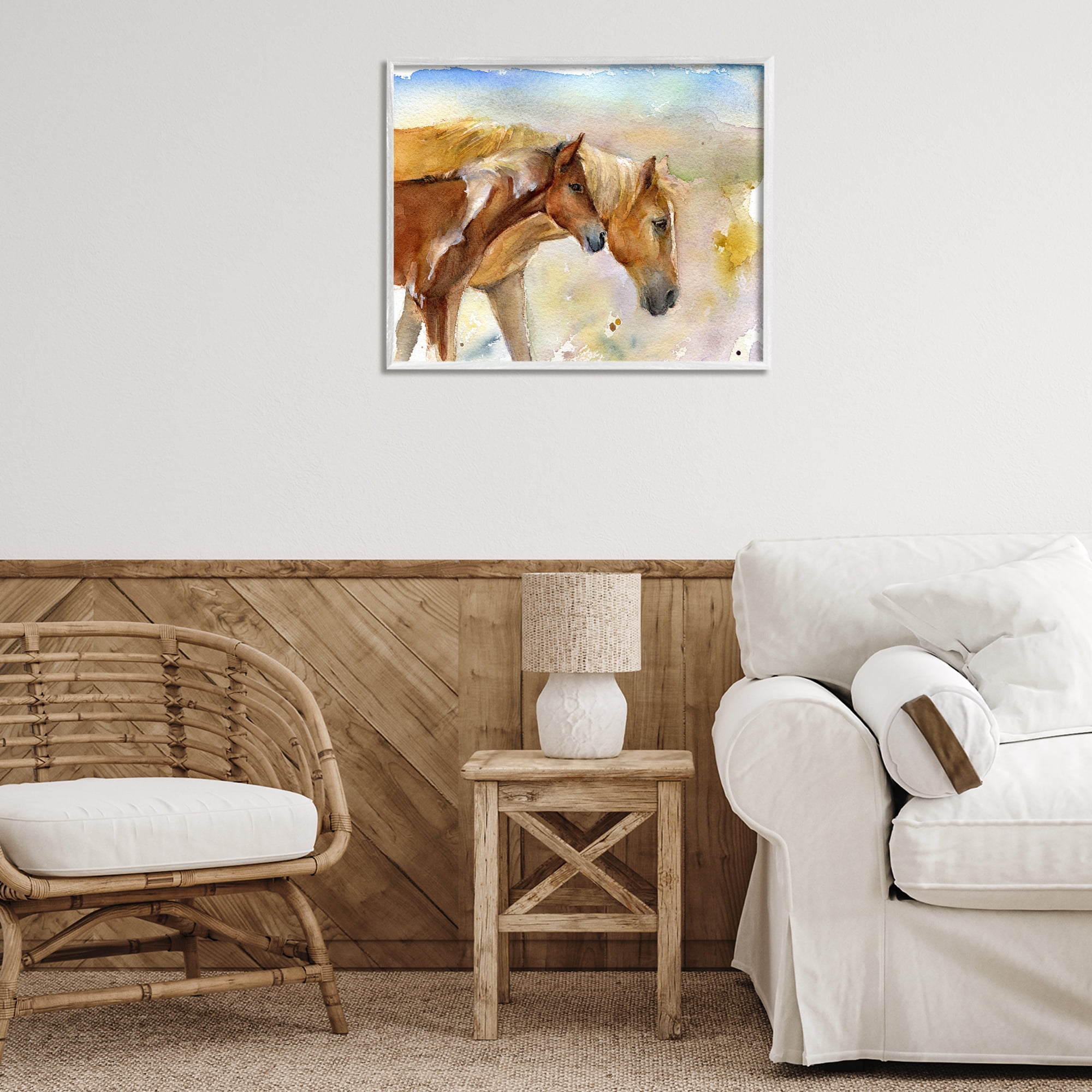 Stupell Industries Wild Horses Watercolor Animals & Insects Painting White Framed Art Print Wall Art, 30 x 24