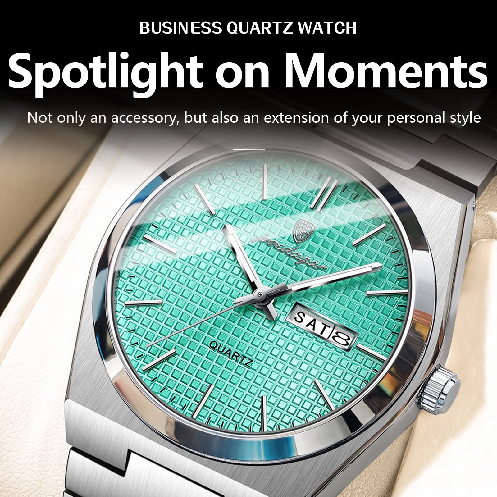 POEDAGAR Men’s Business Quartz Wristwatch, Stainless Steel, Calendar & Luminous Display