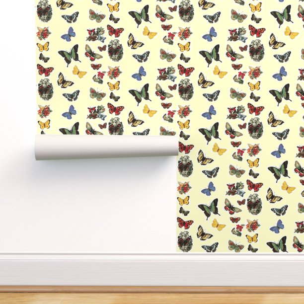 Peel-and-Stick Removable Wallpaper Vintage Butterflies Blue Green