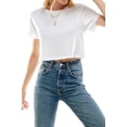 thumbnail image 3 of Women's Boxy Crop Top Round Neck Short Sleeve Casual 100% Cotton Cropped Tee T-Shirt (Large, White), 3 of 8