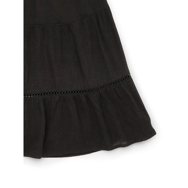 【iiort】Maxi Skirt Black Long Skirt Black Solid Maxi Waist Foldover Full Length Light