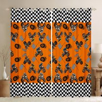 Feelyou Modern Motorcycle Print Black Out Curtains for Kid, Est Sleep Sports Curtains Pack of 2 (42x63 Each), Checkered Buffalo Bedroom Curtains, Curtains and Drapes Room Decor