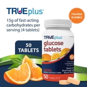 TRUEplus Glucose Tablets, Chewable, Orange Flavor, 15g Fast-Acting Carbs, 50 Count
