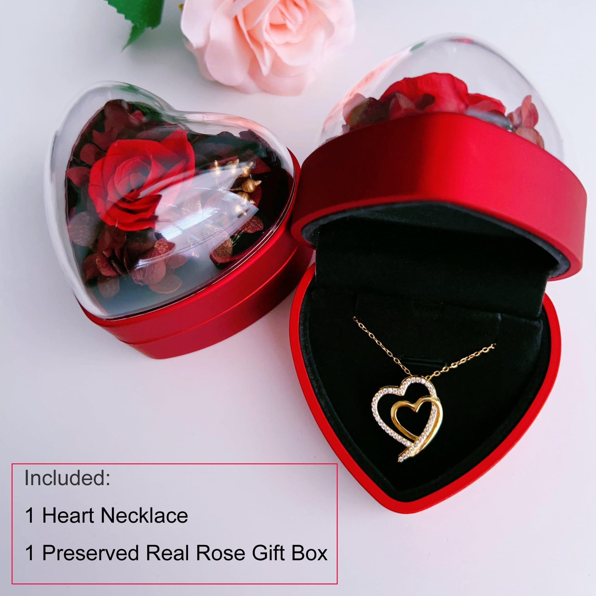 Piswency 14K Real Gold Filled Heart Necklace for Women CZ Love Double Heart Pendant Necklace with Adjustable Heart Chain for Valentine’s Day, Mother’s Day, Birthday, Handmade Jewelry, Gift for Her