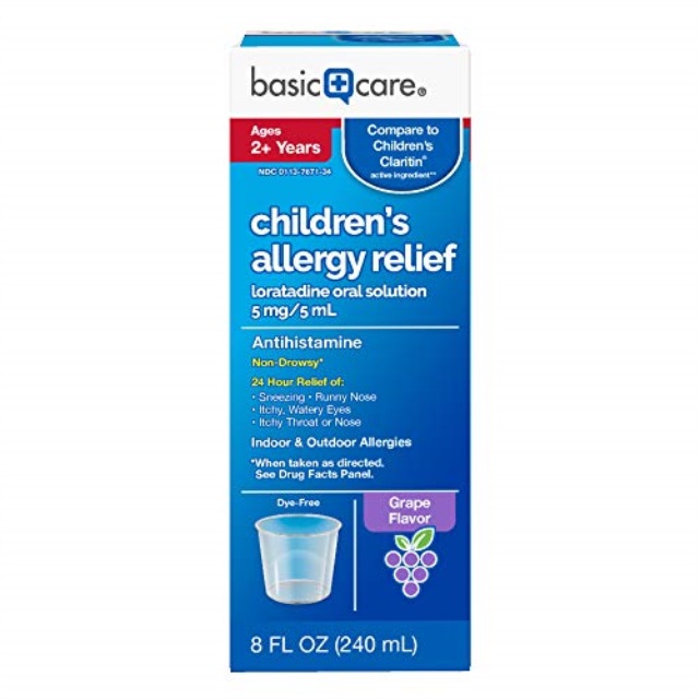basic care children's allergy relief, loratadine oral solution 5 mg/5