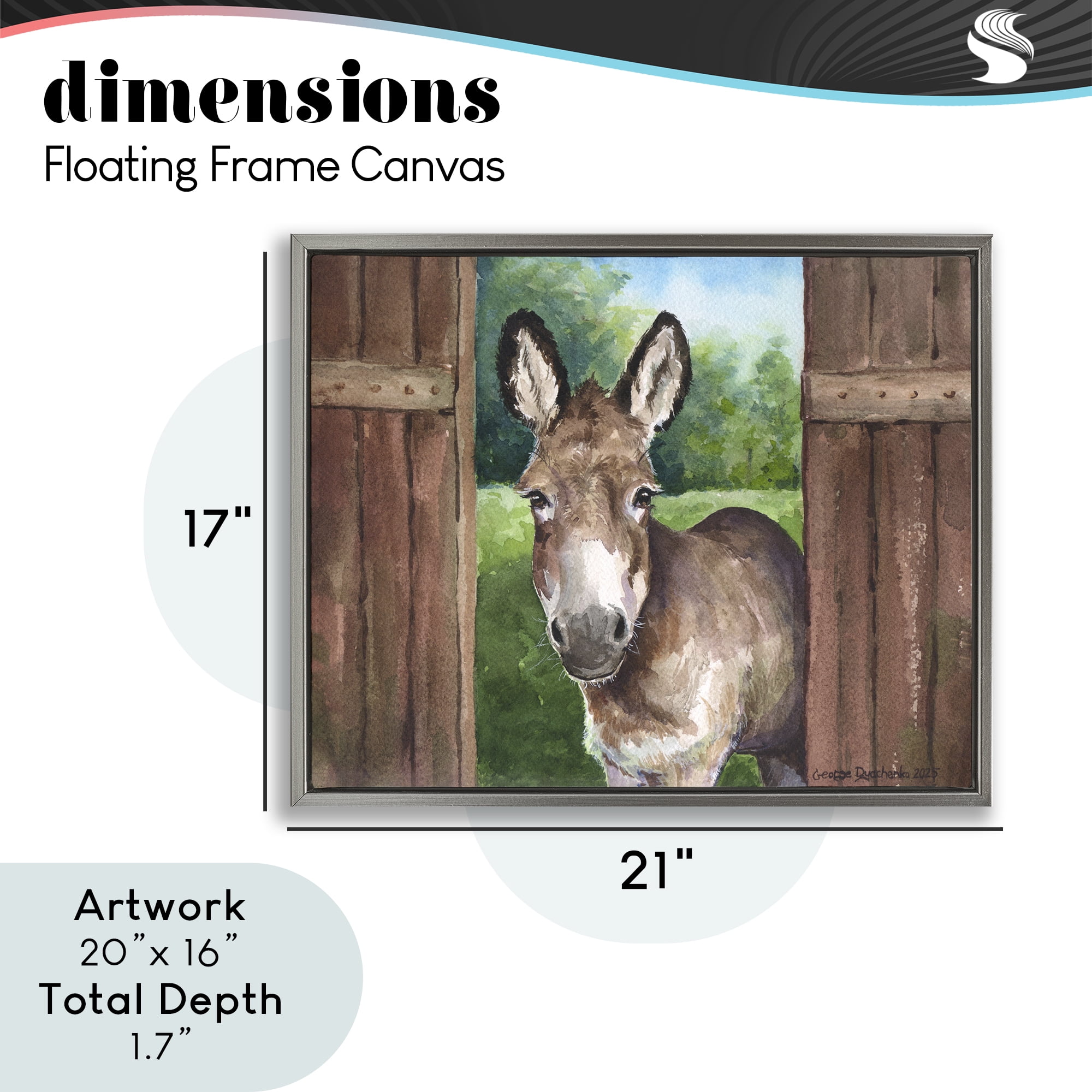 Stupell Industries Donkey in Wooden Gate Gray Framed Floater Canvas Wall Art, design by George Dyachenko