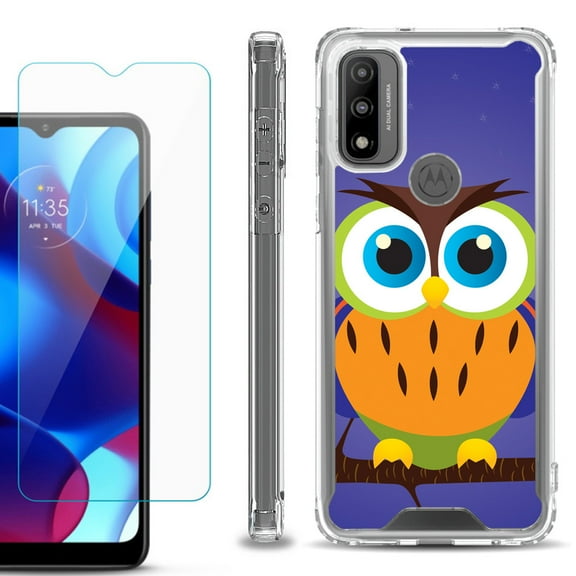 Shockproof Bumper Phone Case for Motorola Moto G Pure, with Tempered Glass Screen Protector, by OneToughShield ® - Night Owl