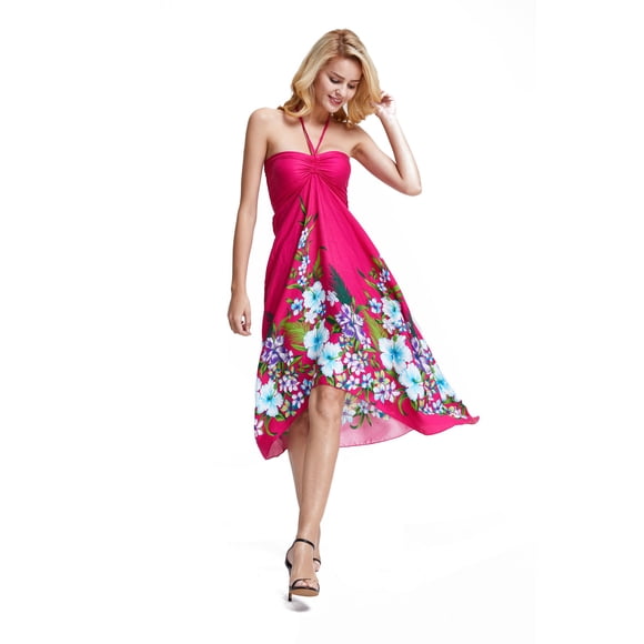 Hawaii Hangover Women Hawaiian Border Floral Halter Top Dress, up to size 3xl