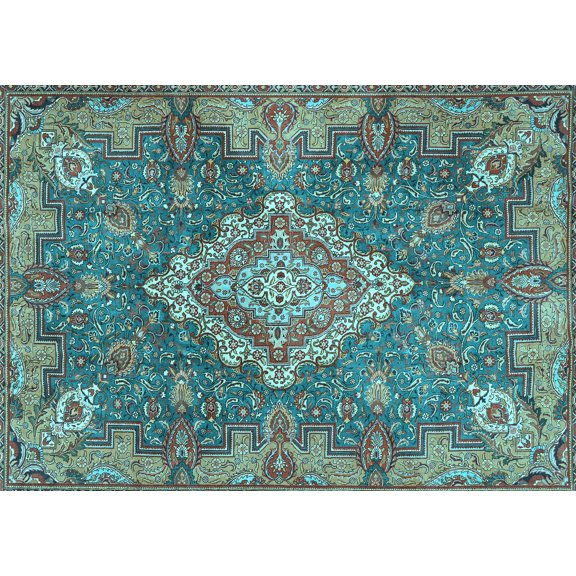 Ahgly Company Indoor Rectangle Medallion Light Blue Traditional Area Rugs, 5' x 7'