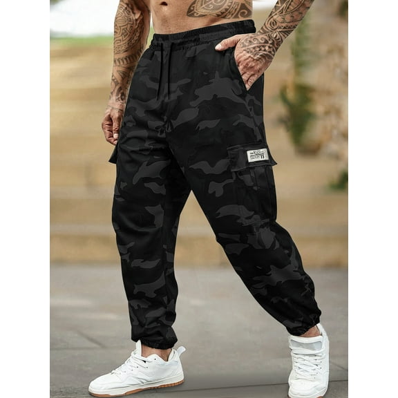Men's Camo Jogger Pants Military Army Combat Cargo Pants Leg-Bound Tapered Casual Camouflage Tactical Pants Multi-Pocket