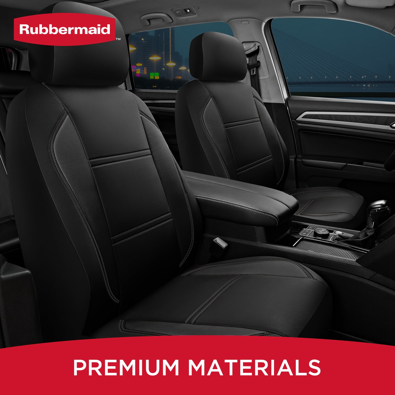 Rubbermaid Leather Car Seat,Sport-Style Car Seat Cover,Breathable,Easy to Clean,Universal Fit for Cars,Trucks and SUVs Black