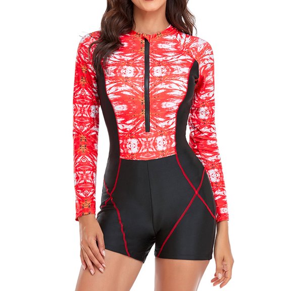 IEFIEL Womens Rash Guard Long Sleeve Front Zipper One Piece Swimsuit for Surfing Diving Beach Vacation