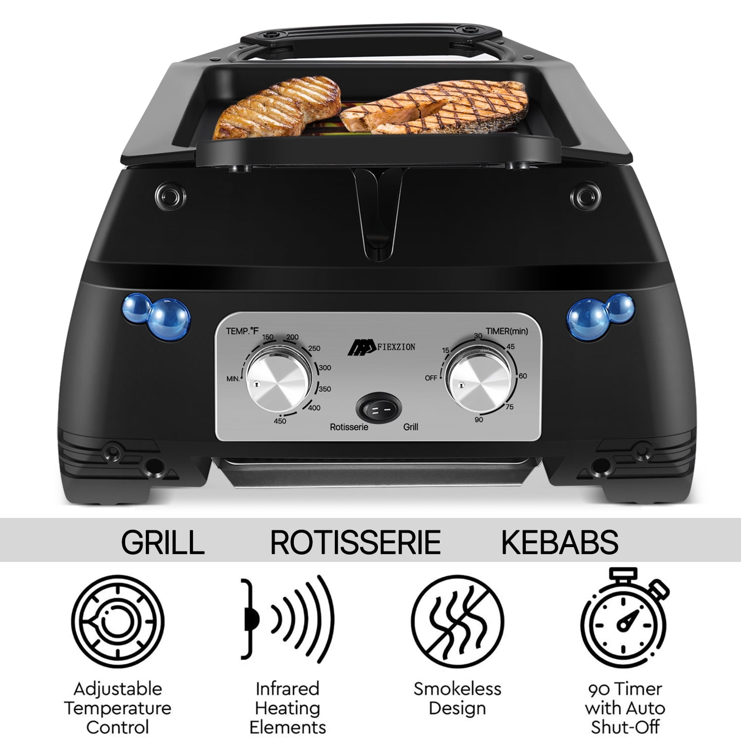 Barton 1600W Infrared Smokeless Electric Indoor Grill BBQ Grilling  Adjustable