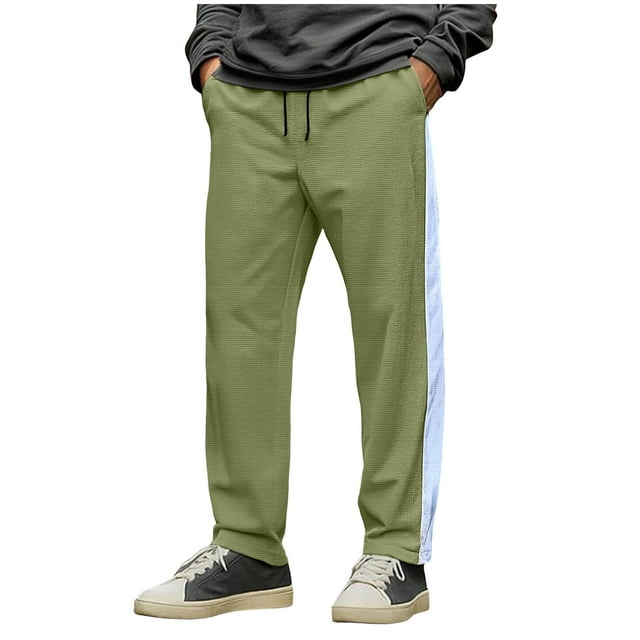 MXUIKV Slim Straight Leg Pants for Men Elastic Waist Drawstring Casual Sports Mens Trousers Solid Color
