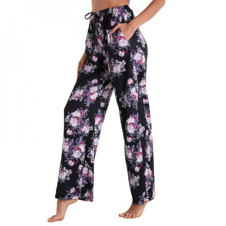 Elaydool Summer Autumn Printing Women Pajama Bottoms Elastic Waist  Ankle-Length Pants Sleep Wear for Women 