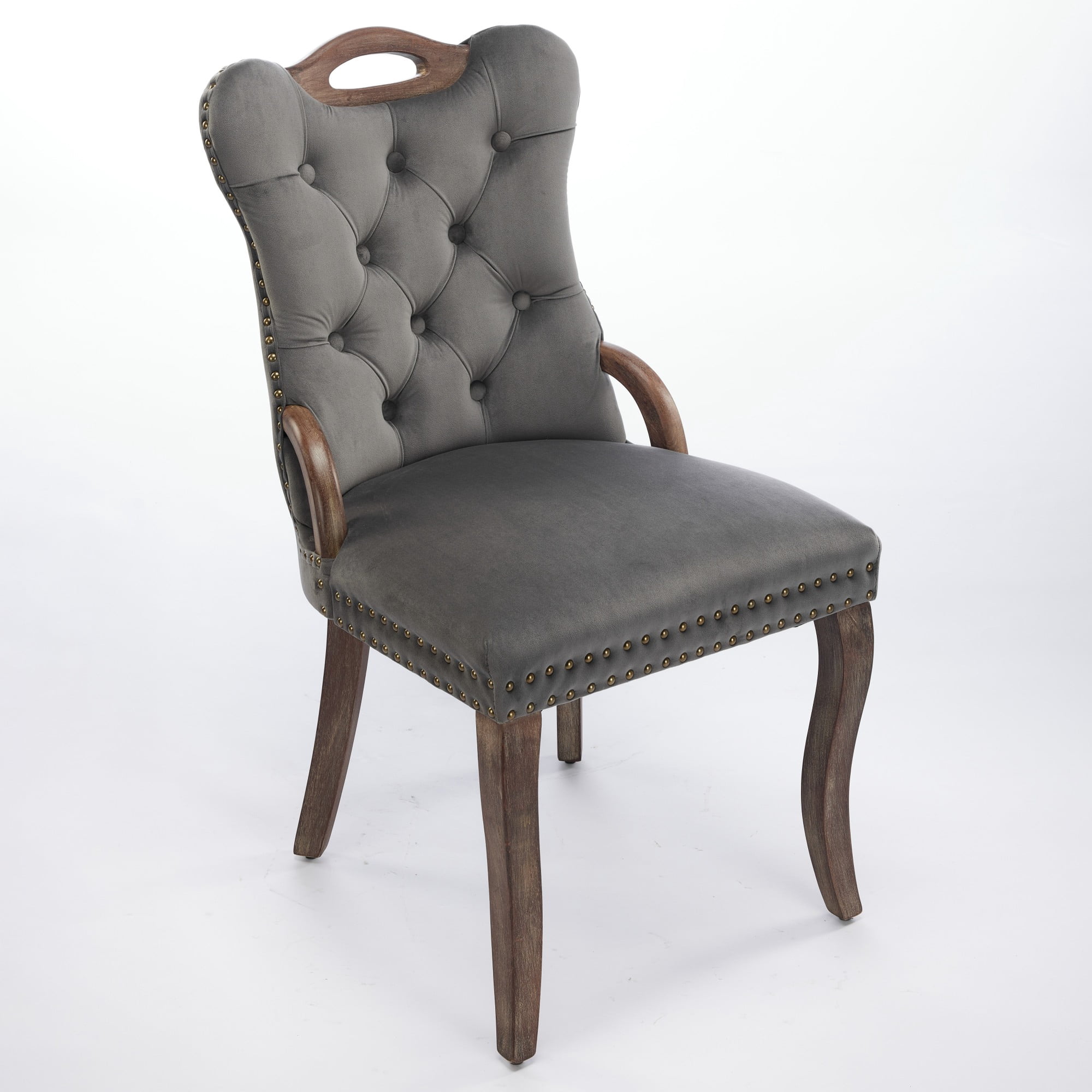 Garitin Dining Chair Set of 2 and Velvet Upholstered Side Chairs, Hand Tufted Seating with Solid Wood Legs for Dining Room, Gray