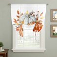 thumbnail image 2 of Thanksgiving Fall Tie Up Curtain 45 Inches Long, White Orange Pumpkins Plant Leaves Balloon Style Kitchen Window Curtain Over Sink, Small Window Rod Pocket Curtain 42"x45", 2 of 9