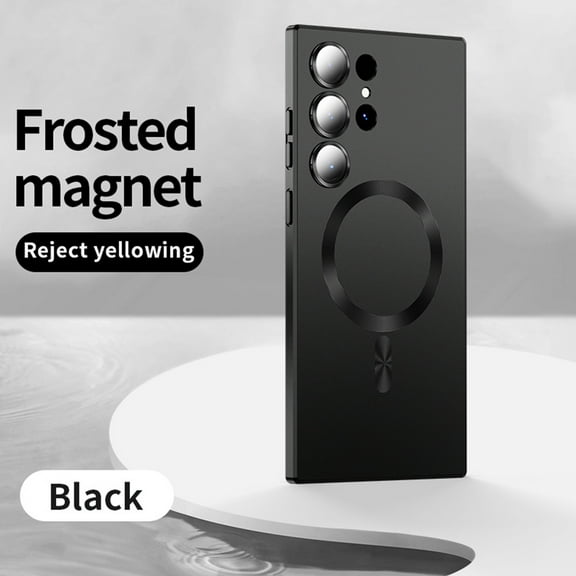 for Samsung Galaxy S23 Ultra Liquid Case with Camera Lens Protector, Compatible with Magsafe Luxury Magnetic Phone Case for Men Women Girls Shockproof Matte Bumper Phone Case Cover - Black