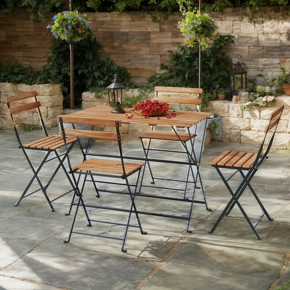 YYAo Patio Dining Sets,Patio Dining Chairs and Table,5 Piece Patio Acacia Wood Dining Set with 4 Folding Chairs-Brown