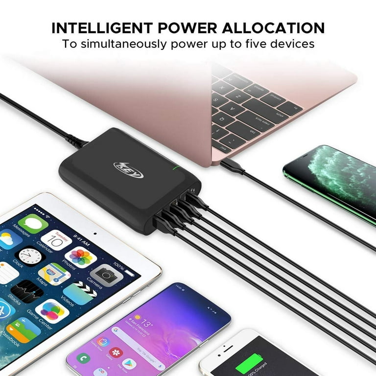 Key Power USB C Charger Station, 100W Dual Type PD PPS Desktop Fast Charging  with 3 Quick Charge Ports Compatible for Laptop Tablet MacBook Pro iPad  iPhone 
