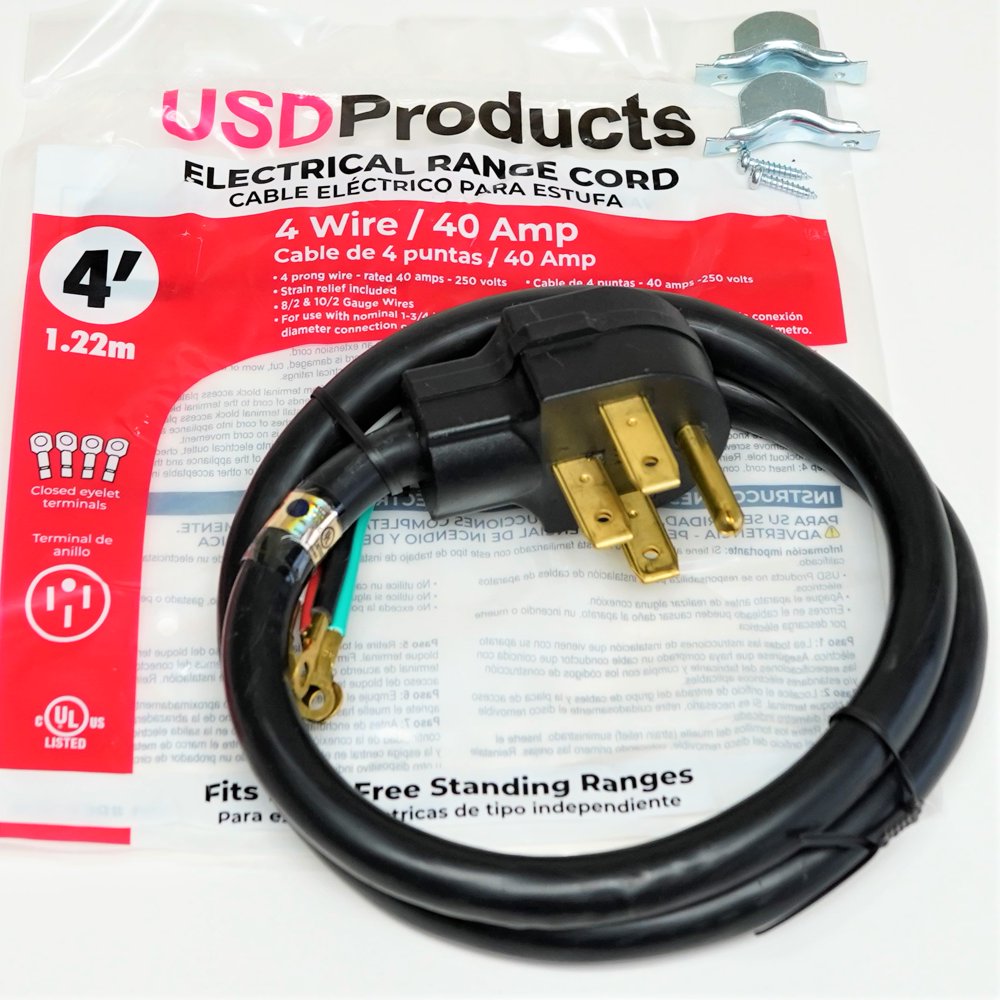 Range Oven Electric Power Cord 4 Prong Wire 40 Amp 4' Foot Heavy Duty