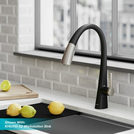 KRAUS Nolen Spot Free Finish Dual Function Pull-Down Kitchen Faucet, Stainless Steel/Matte Black