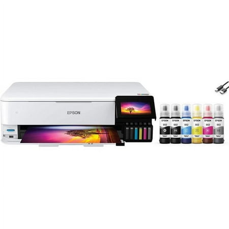 Epson EcoTank Photo ET-8550 Wireless Wide-Format Color All-in-One Supertank Printer with Scanner, Copier, Ethernet and 4.3-inch Color Touchscreen, Bundle with AIEC Printer Cable