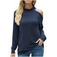 thumbnail image 2 of Women's Solid Long Sleeved Off-Shoulder Small High-Necked One-Shoulder Sweater, 2 of 6