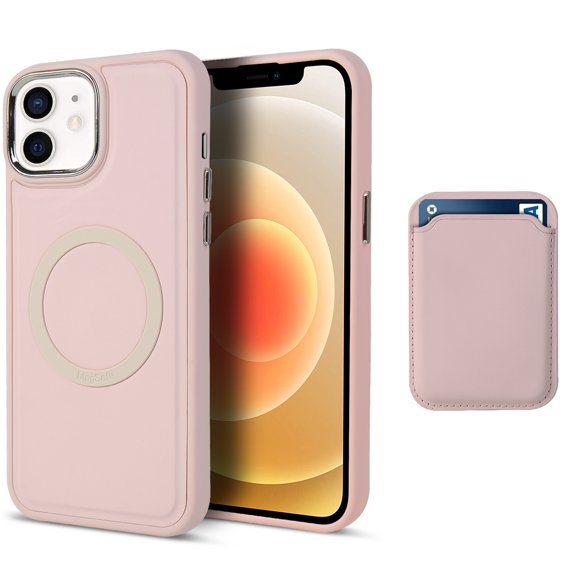 Feishell Silicone Magnetic Case for Apple iPhone 12,Compatible with MagSafe Charging,Built-in Removable Card Pocket,Anti-Scratch Shockproof Slim Thin Protective Phone Cover,Pink