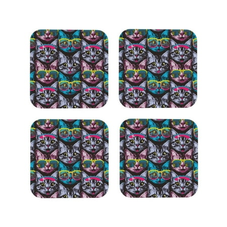 

Tideii Happy Kitten Faces for Leather Coasters 4 Pieces Anti-fouling and Anti-scalding Decorative Coasters Suitable for Restaurants Kitchens Coffee Shops-Square
