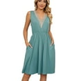 thumbnail image 1 of EQWLJWE Longue Robe pour Femmes Robe Sans Manches à Col en V Unie avec Poches, 1 of 9