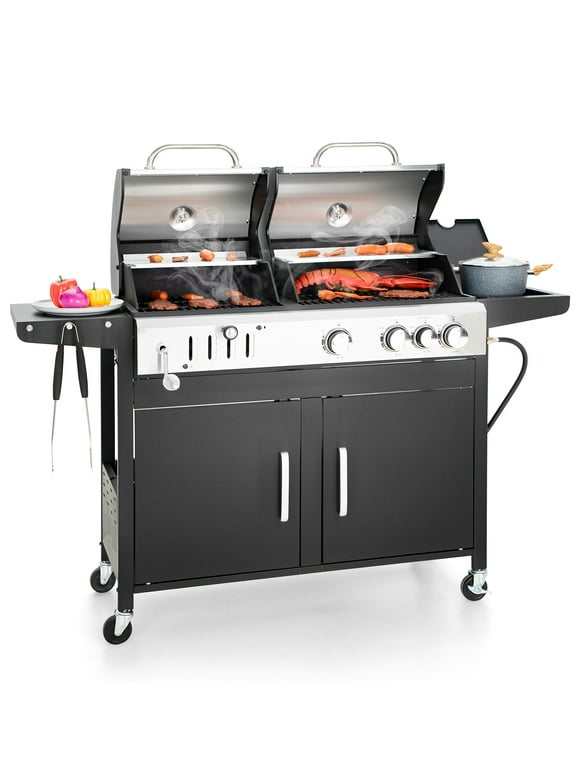 Summit Living Gas & Charcoal Combo Grill 37,000 BTU Dual Fuel BBQ Grill with Side Burner
