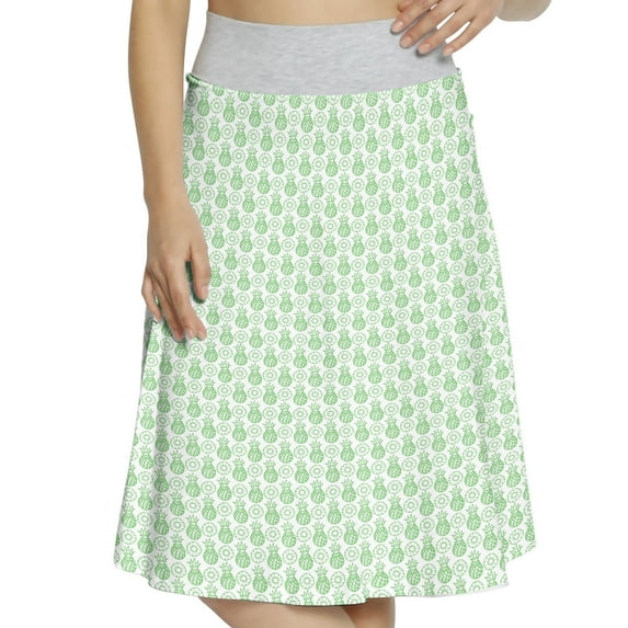 Women's Pineapple Fresh Ripening Fruits A-line Printed Skirt Casual Wear, S, Lime Green White, by Ambesonne