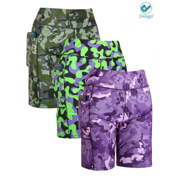 Deago 3Pack High Waist Yoga Shorts for Women Tummy Control Athletic Workout Running Shorts with Side Pockets (Multi-color, 2XL)