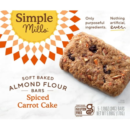 Simple Mills Soft Baked Carrot Cake Bar, 5.99 oz 5 Bars per Cardboard Box