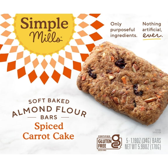 Simple Mills Soft Baked Carrot Cake Bar, 5.99 oz 5 Bars per Cardboard Box