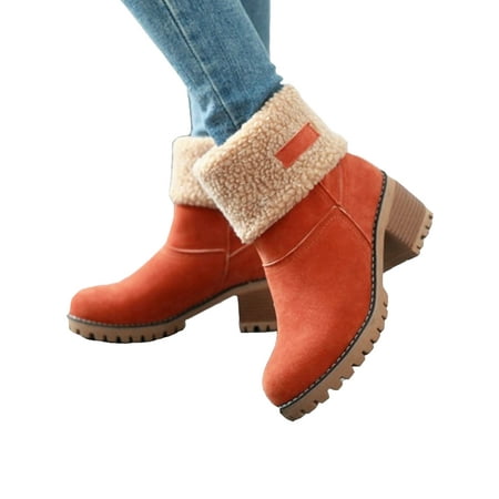

Gomelly Women s Winter Snow Boots Suede Chunky Block Heels Warm Fuax Mid-Calf Ankle Booties