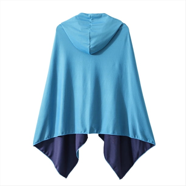 Poncho de Playa Refrescante con Capucha, Toalla Absorbente, Capa para Nadar, Yoga, Acampar, Hacer Ejercicio, Color Azul .