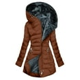 thumbnail image 2 of Quilted Jackets for Women Long Thicken Puffer Coat Fleece Lined Winter Coats Hooded down Outerwear with Pockets New Womens Jackets Fall Brown XXL, 2 of 8