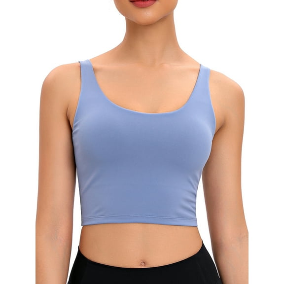 SAYFUT Workout Crop Tops for Women Athletic Tank Tops with Built in Bra Supportive Sports Bra Sleeveless T-Shirt Yoga Bras Yoga Tops,Black/Blue XS-XL