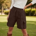 thumbnail image 5 of Tqcoqu Women's Casual Denim Cargo Hiking Shorts,Elastic Waist Knee Length with Multi Pockets,Brown Women's S-XXL, 5 of 9