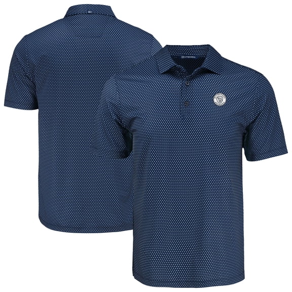 Men's Cutter & Buck Navy Milwaukee Brewers Big & Tall Pike Eco Shadow Check Print Polo