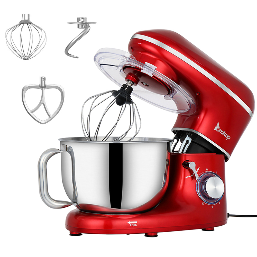 4L 800W White With Dough Hook Mixing Bowl with Splash Guard Stand Mixer Whisk Beater Kitchen Electric Mixer 6 Speed 