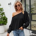 thumbnail image 3 of Suéter europeo y americano para mujer, suéter sexy con hombros descubiertos, top de punto holgado con manga de murciélago de color sólido, otoño e invierno, 3 of 3