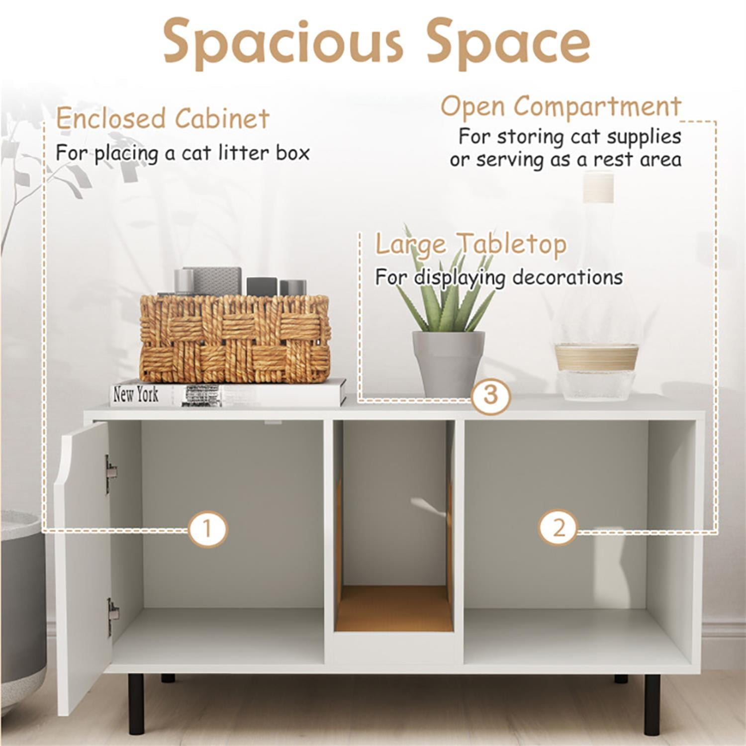 resenkos 40" Cat Litter Box Enclosure Furniture with Scratching Board, Hidden Litter Box for Cats, Cat House Furniture for Side Table or Nightstand, White